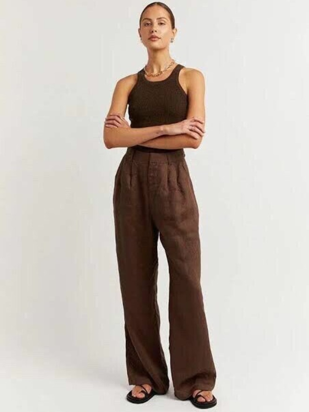 DISSH Norah Linen Pant in chocolate
